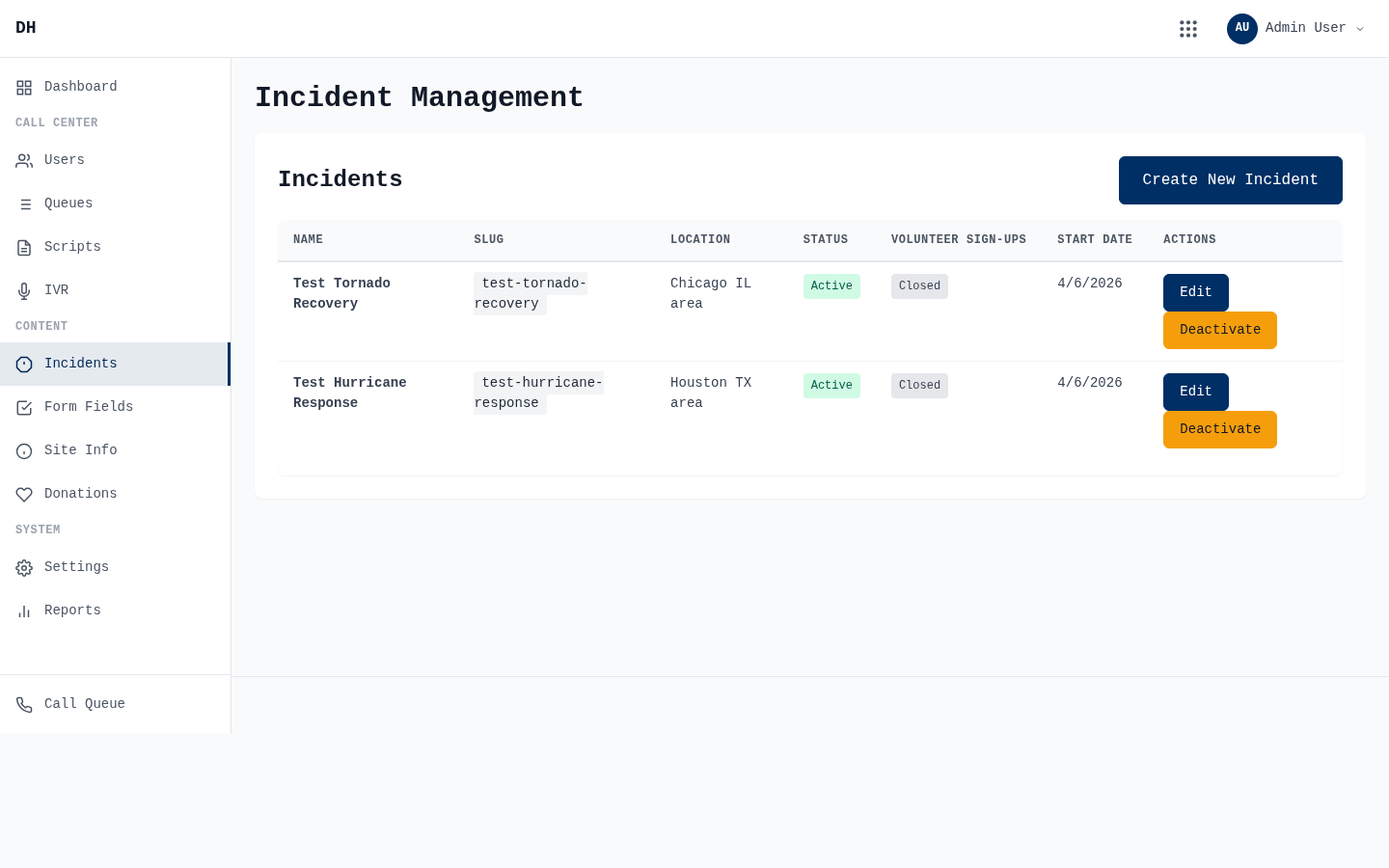 DeployHope Reach incident management view with active incident listing